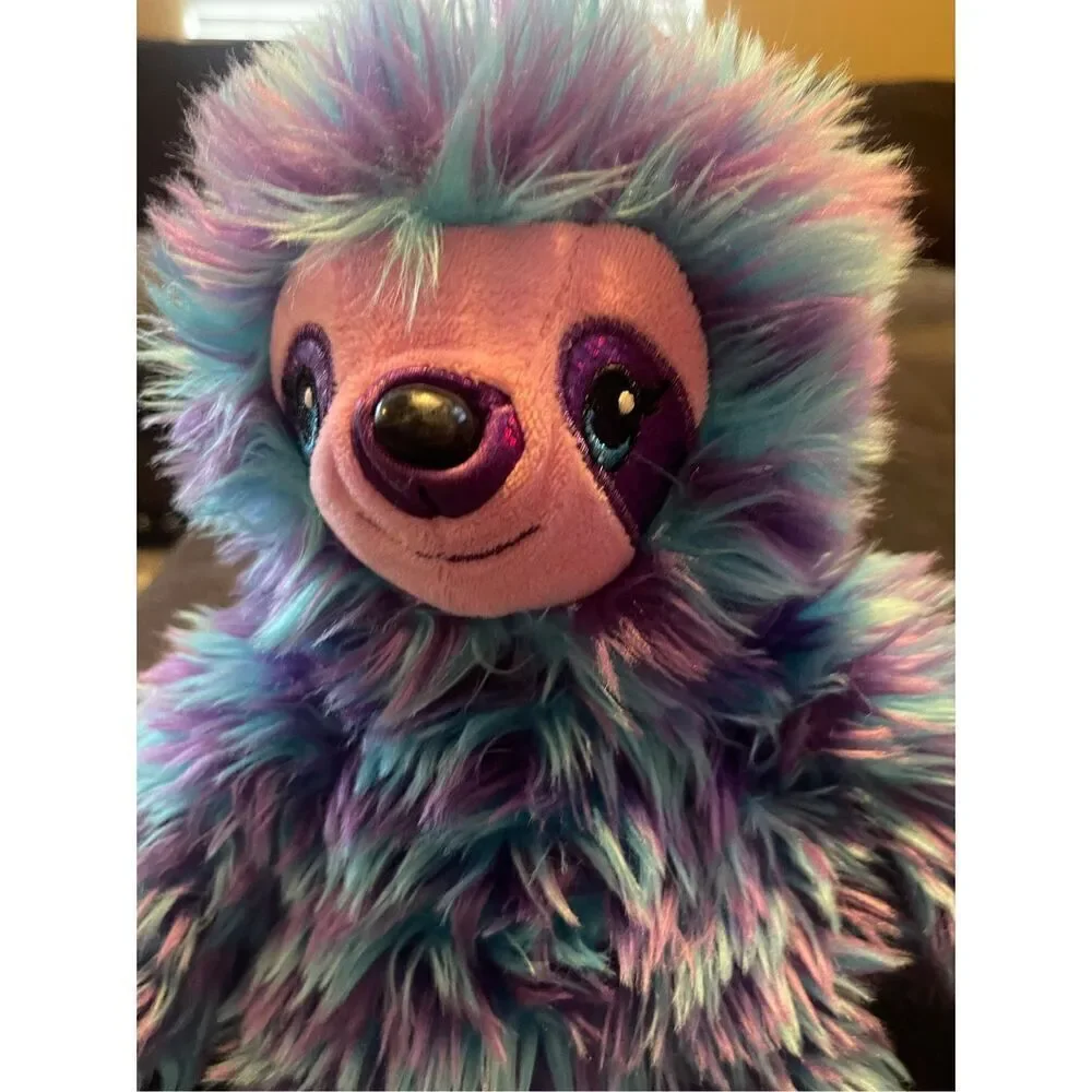 Build-A-Bear Workshop Purple Blue Fluffy Stripe Sloth Plush Stuffed Animal 14